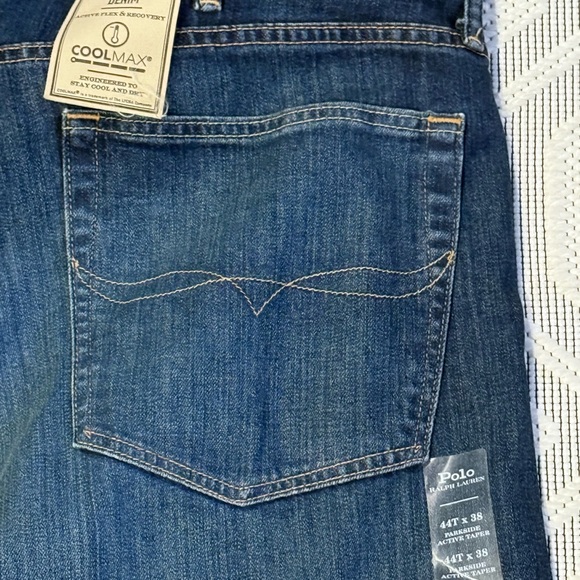NWT Polo Ralph Lauren The Parkside Active Taper Coolmax Mens Blue Jeans 44Tx38 - Picture 8 of 8